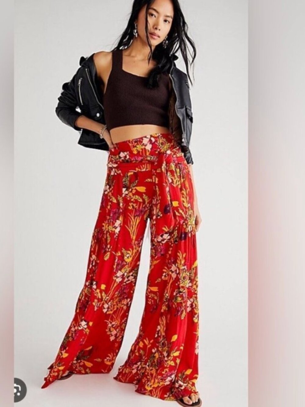 Free People One Aloha raw edge wide leg pants Small